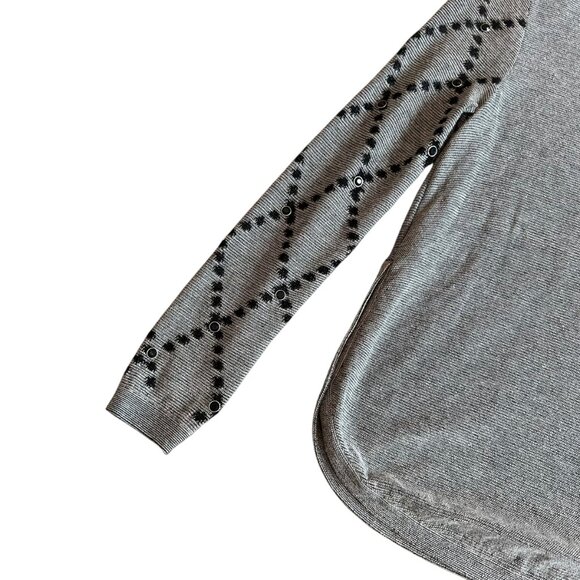 Desigual Grey Pullover Sweater Bohemian Print Stud Stretch Wool Blend Sz Medium - Picture 8 of 12